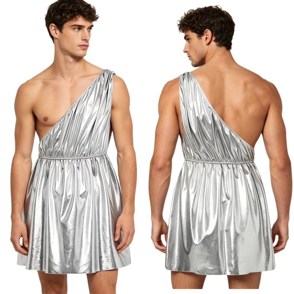 Tunique romaine argentée à une épaule – costume grec antique