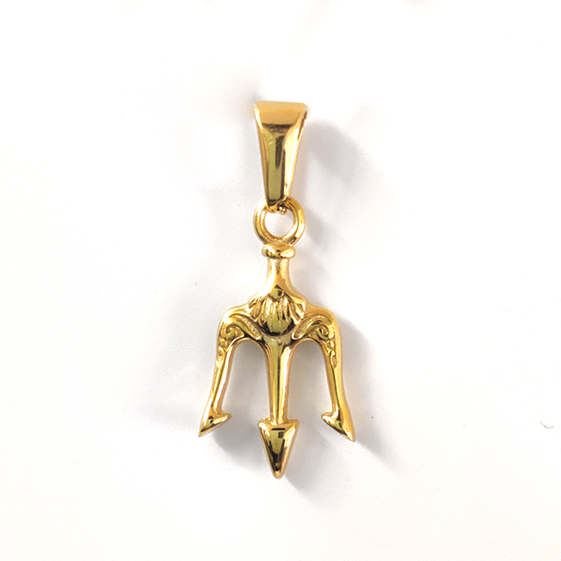 Petit pendentif doré en forme de trident de Poséidon