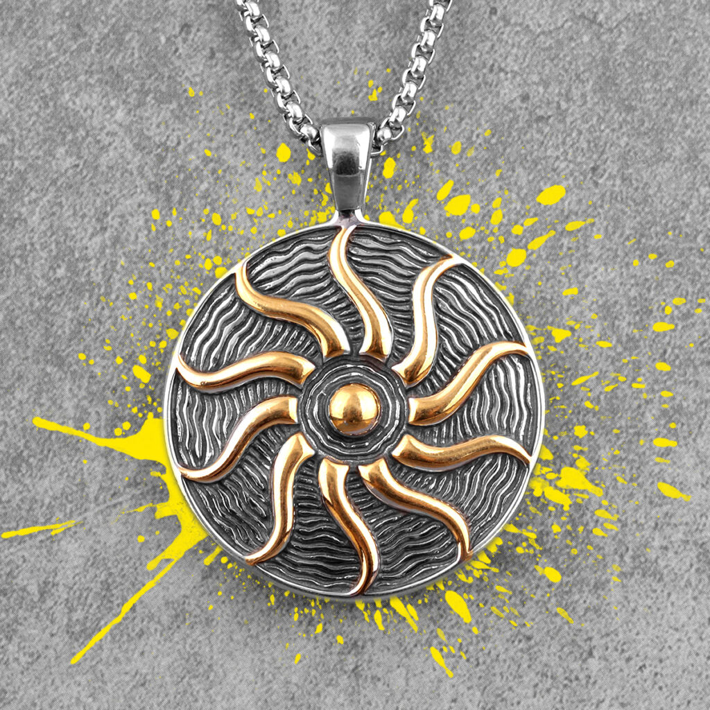 Pendentif Apollon solaire – médaillon grec en acier inoxydable