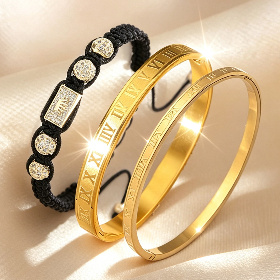 Bracelet couronne noire chiffres romains - jonc homme – Image 2