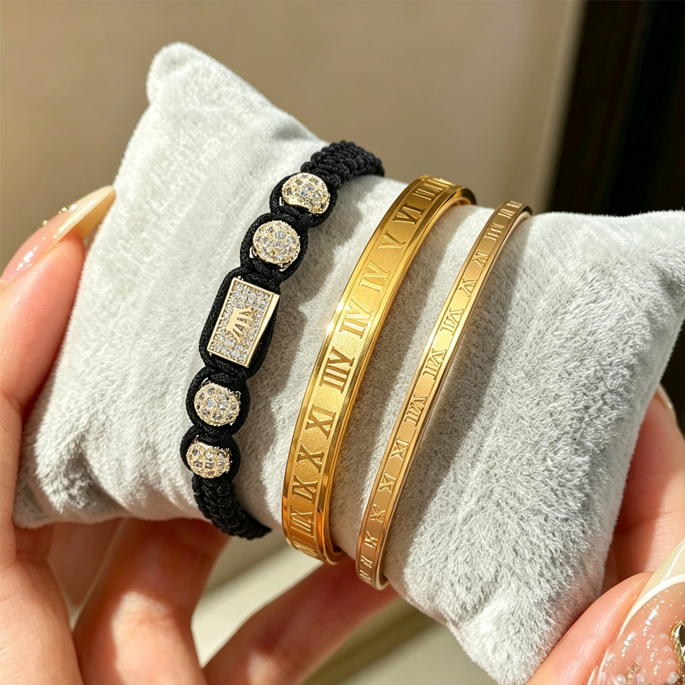 Bracelet couronne noire chiffres romains - jonc homme