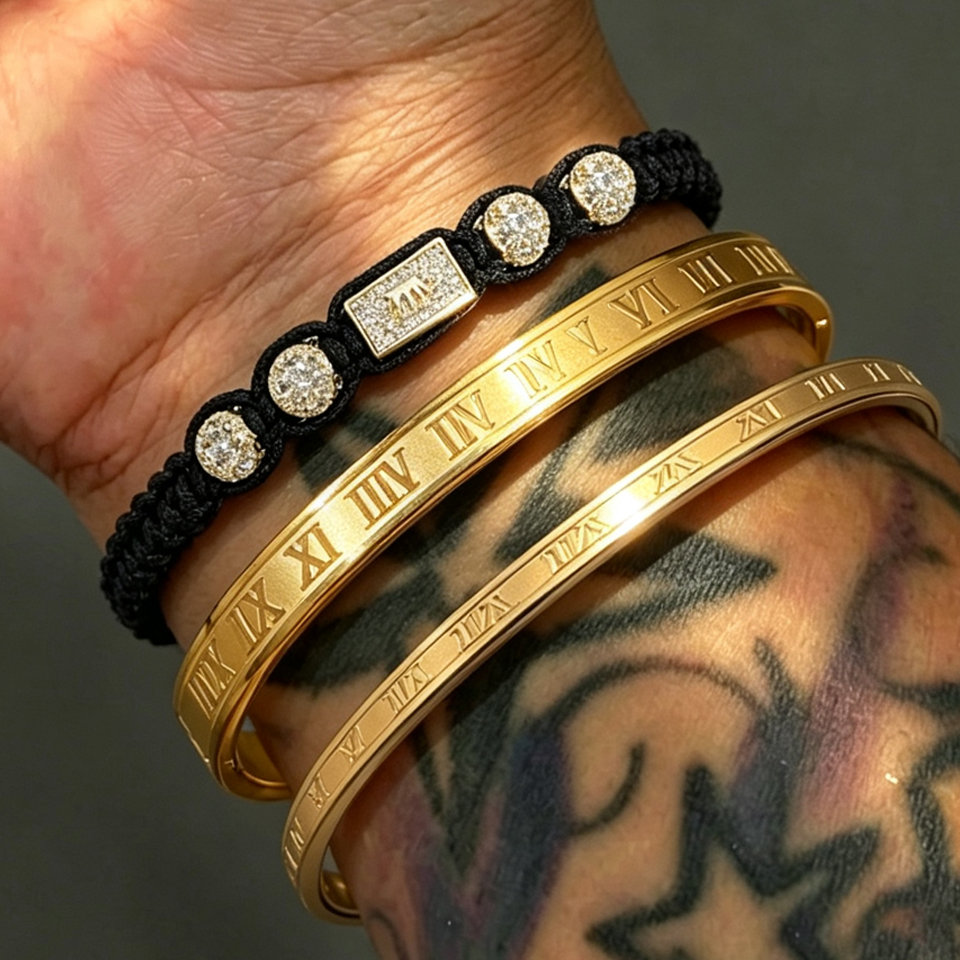 Bracelet couronne noire chiffres romains - jonc homme – Image 3