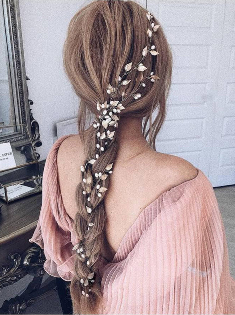 Liane de cheveux grecque – feuilles et perles
