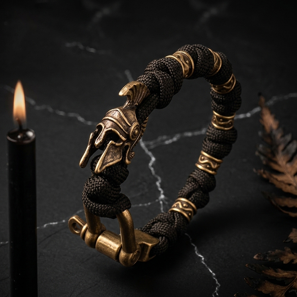 Bracelet Spartiate en paracorde – casque de guerrier et acier inoxydable