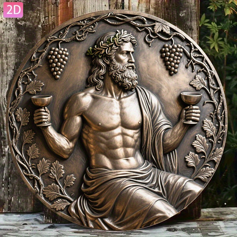 Médaillon mural Dionysos – Relief grec en métal de 20 cm