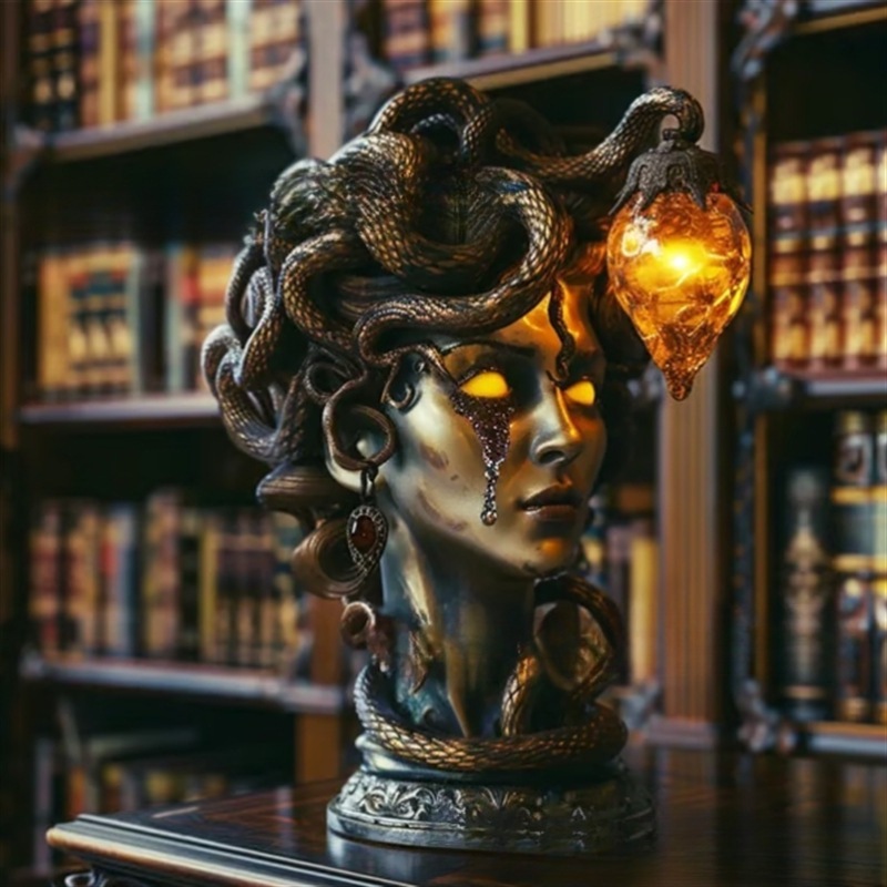 Lampe Méduse – sculpture lumineuse de Gorgone aux serpents