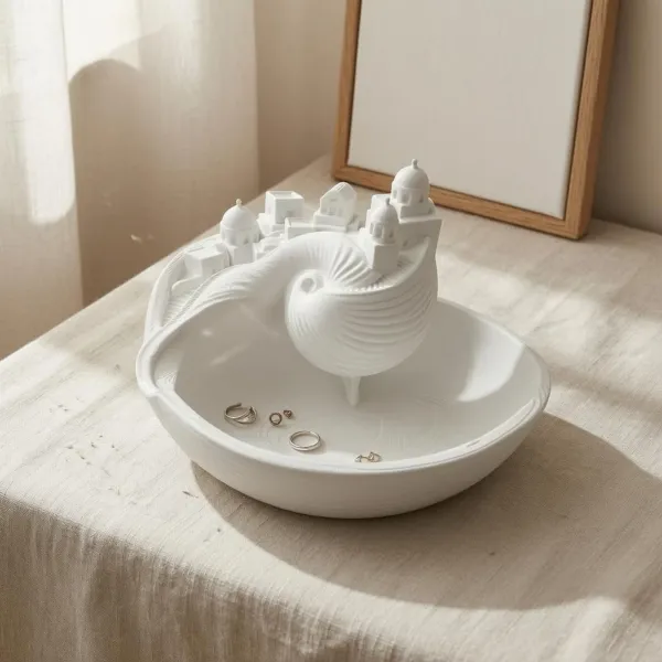 Vide-poches Santorin en forme de coquillage – village grec blanc