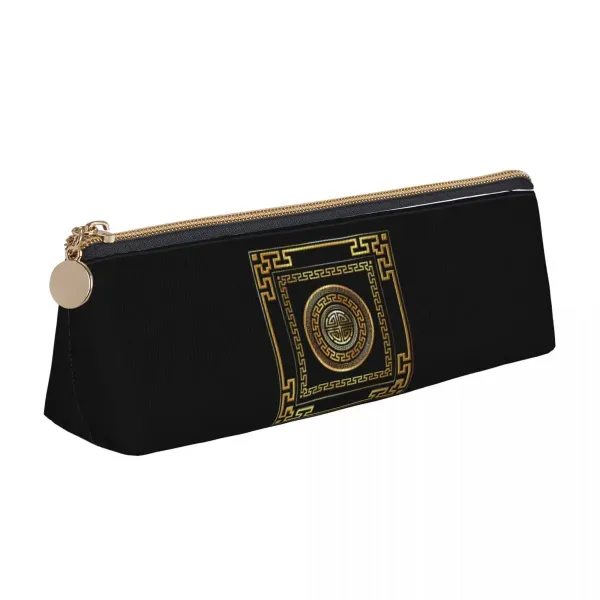 Trousse grecque noire et or – méandre et médaillon antique 21 × 6 × 5,5 cm