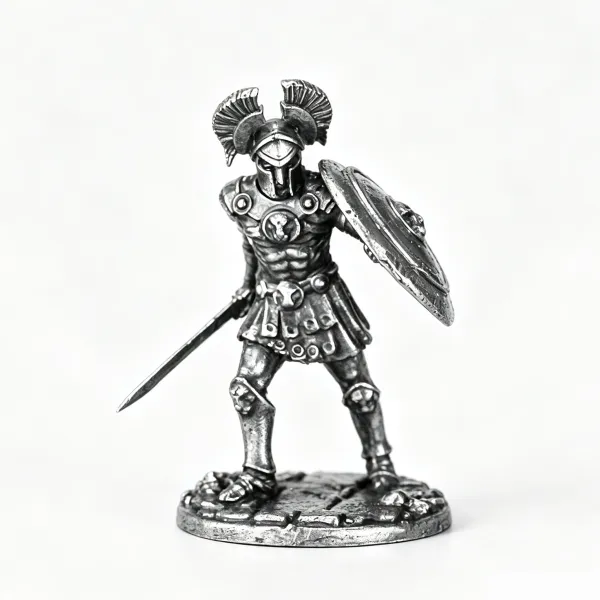 Figurine de soldat grec antique en métal – bouclier et épée