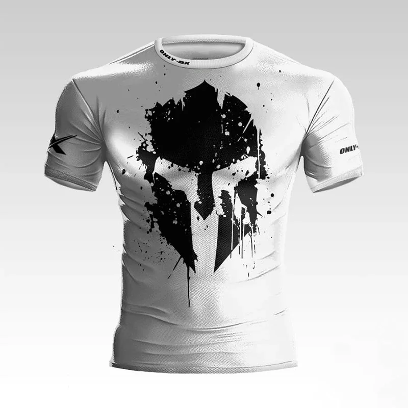 T-shirt Spartiate blanc et noir – casque antique 3D