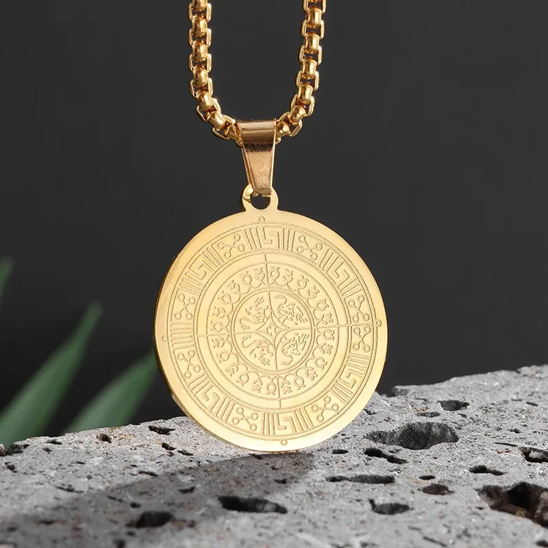 Collier grec doré – médaillon rond au blason antique