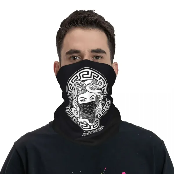 Tour de cou Méduse – foulard multifonction noir à motif grec – Image 2