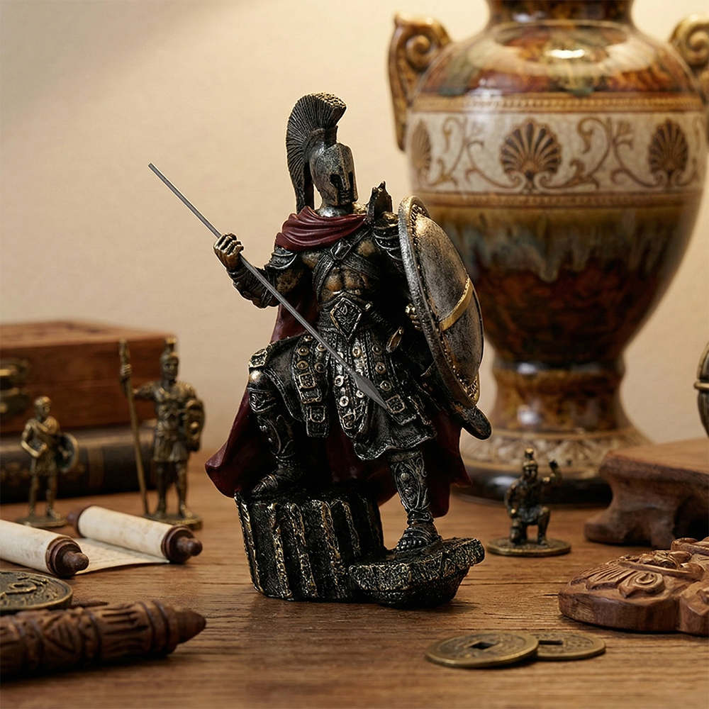 Guerrier spartiate – Statue grecque avec bouclier et épée