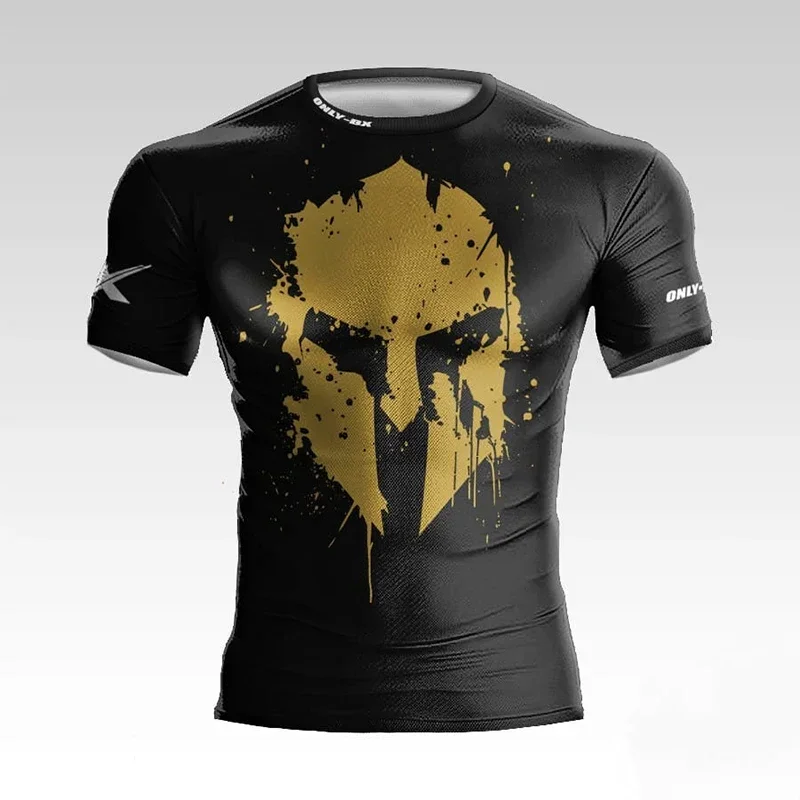 T-shirt Spartiate noir et or – casque antique 3D