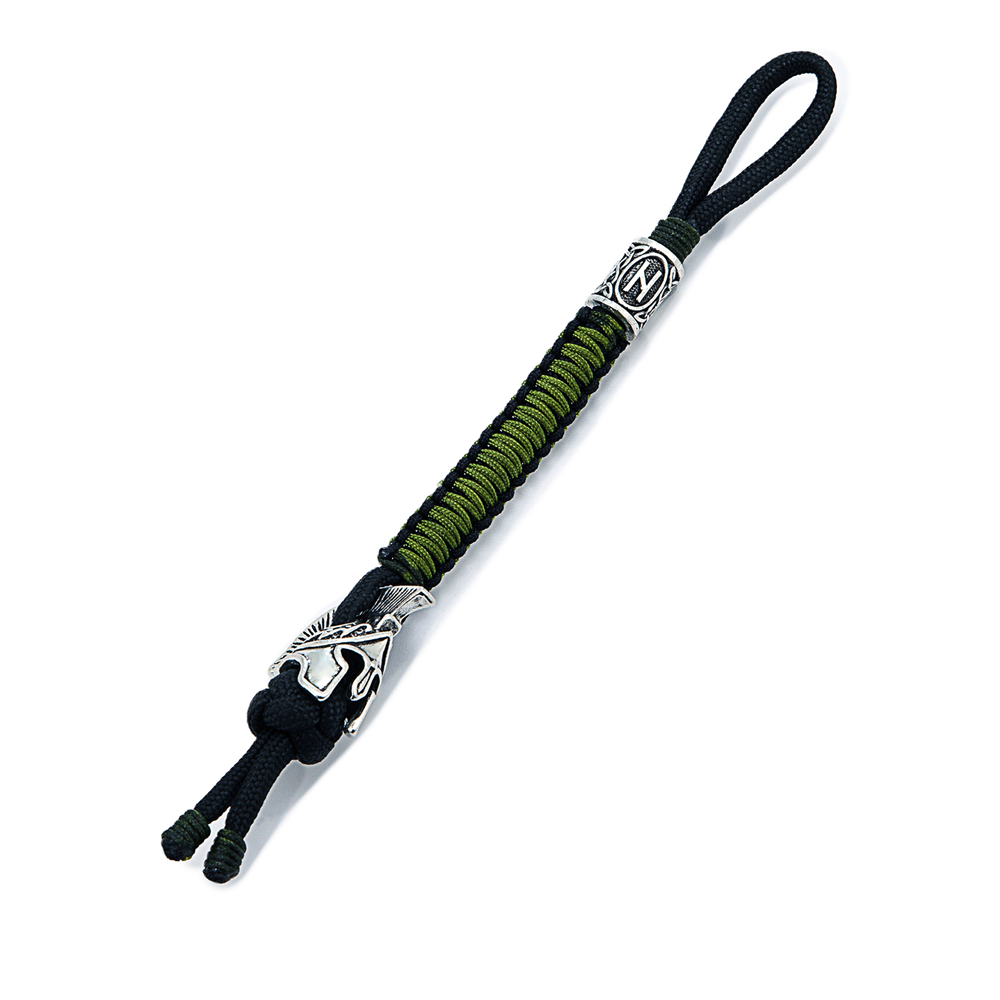 Dragonne spartiate verte – casque grec en paracorde 17 cm
