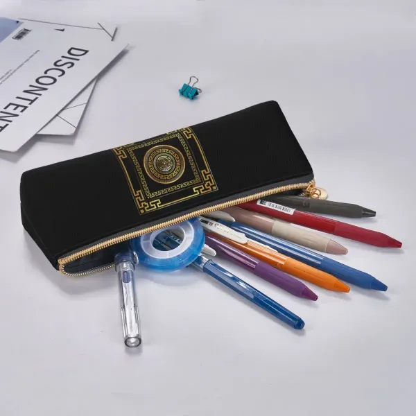 Trousse grecque noire et or – méandre et médaillon antique 21 × 6 × 5,5 cm – Image 3