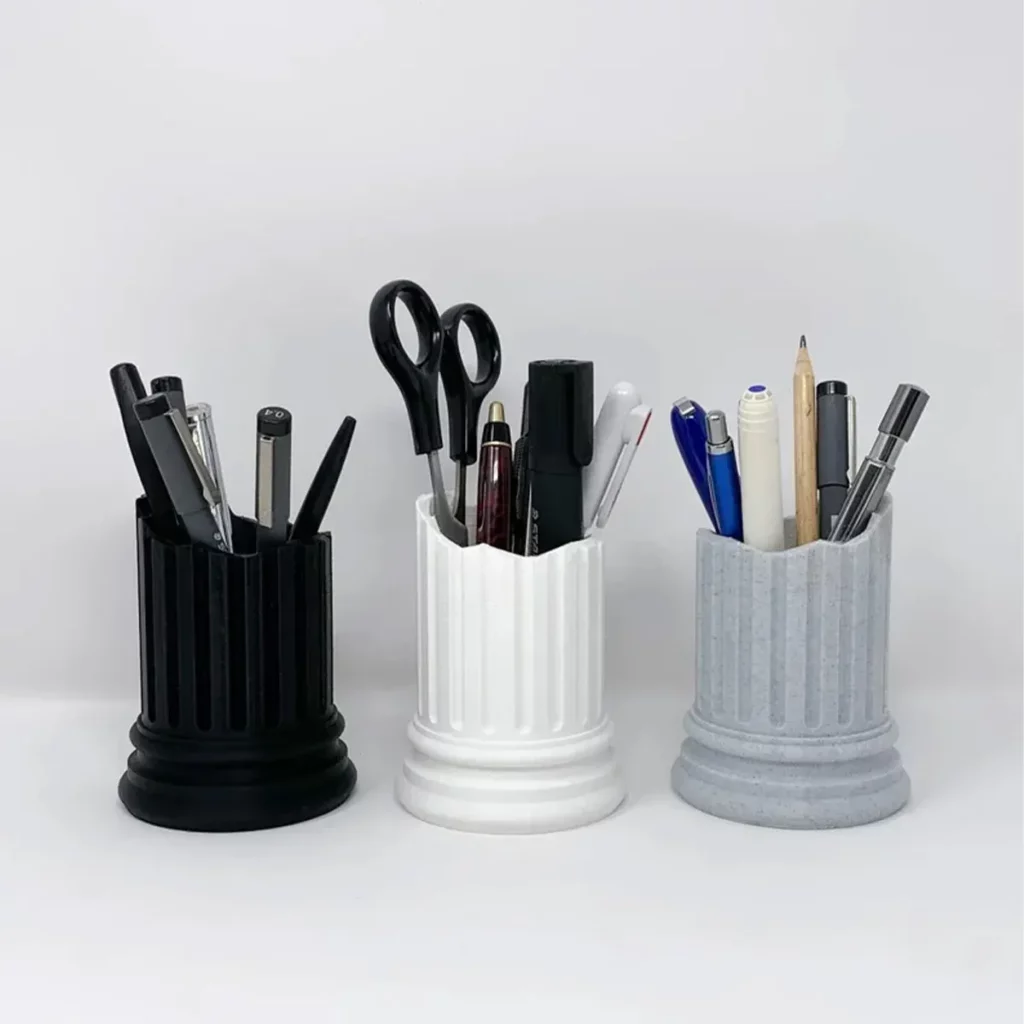 Porte-stylos colonne grecque grise – rangement de bureau