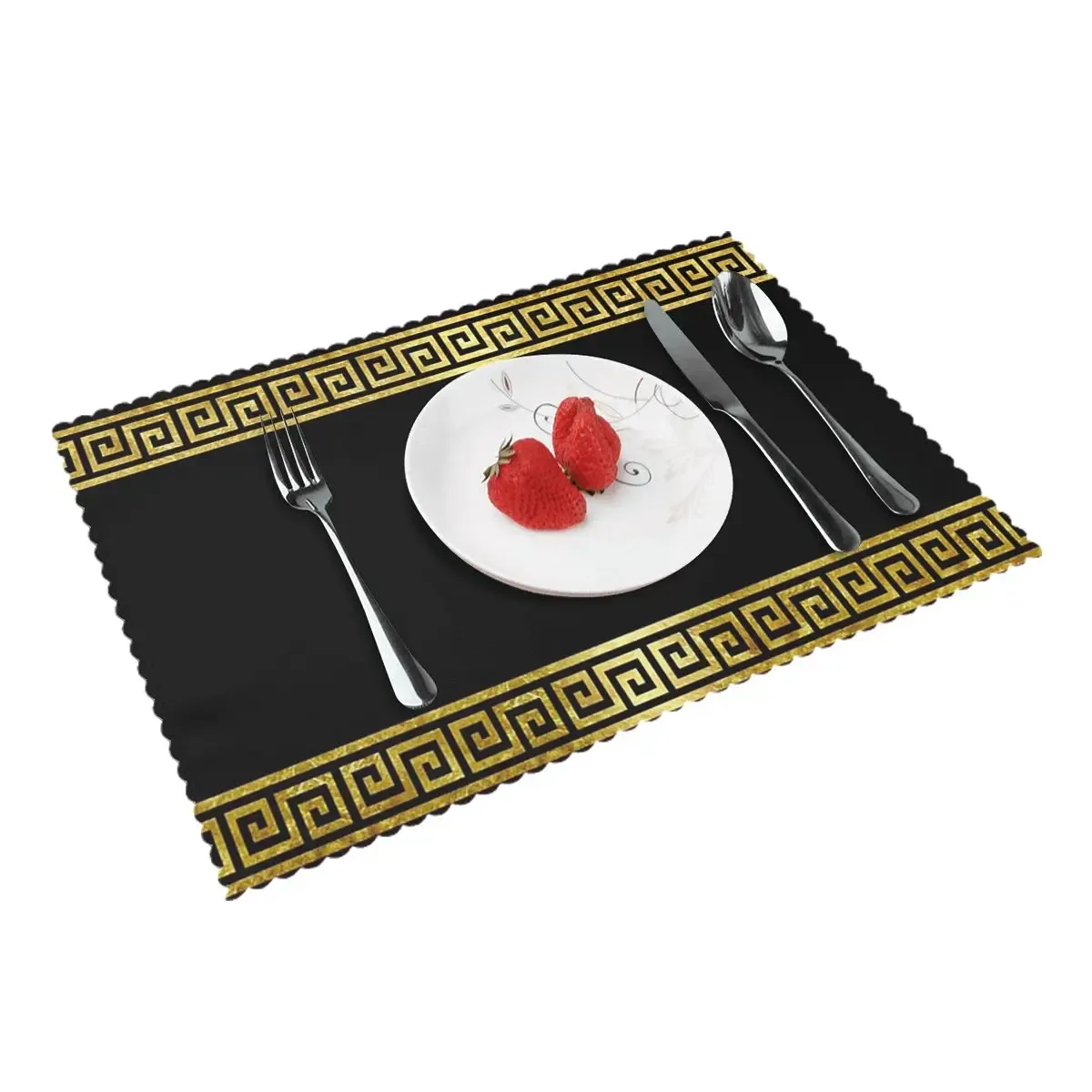 Set de 4 sets de table grecs noirs – bordure méandre dorée – Image 2