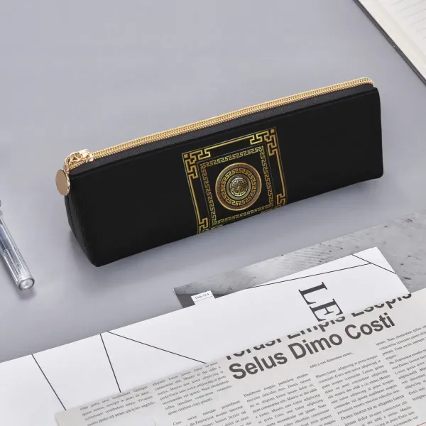 Trousse grecque noire et or – méandre et médaillon antique 21 × 6 × 5,5 cm – Image 4