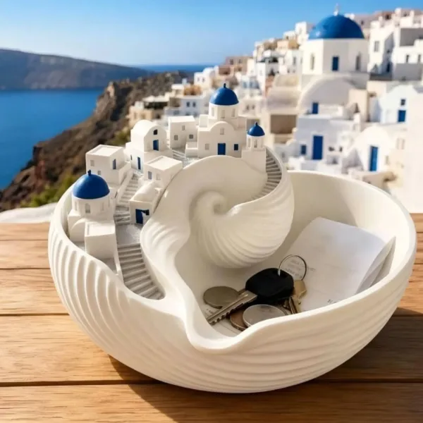 Vide-poches Santorin en forme de coquillage – village grec blanc et bleu – Image 2