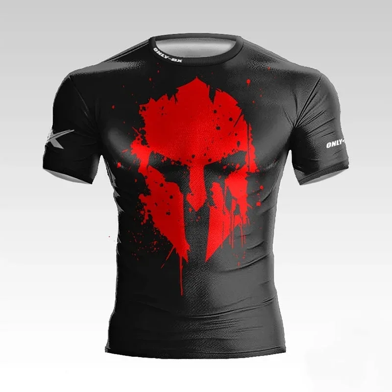 T-shirt Spartiate noir et rouge – casque antique 3D