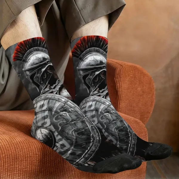 Chaussettes spartiates – guerrier grec, bouclier et crête rouge – Image 4