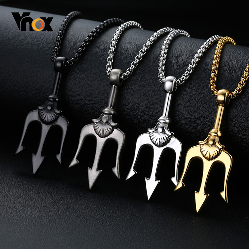 Collier trident Neptune - pendentif marin grec acier