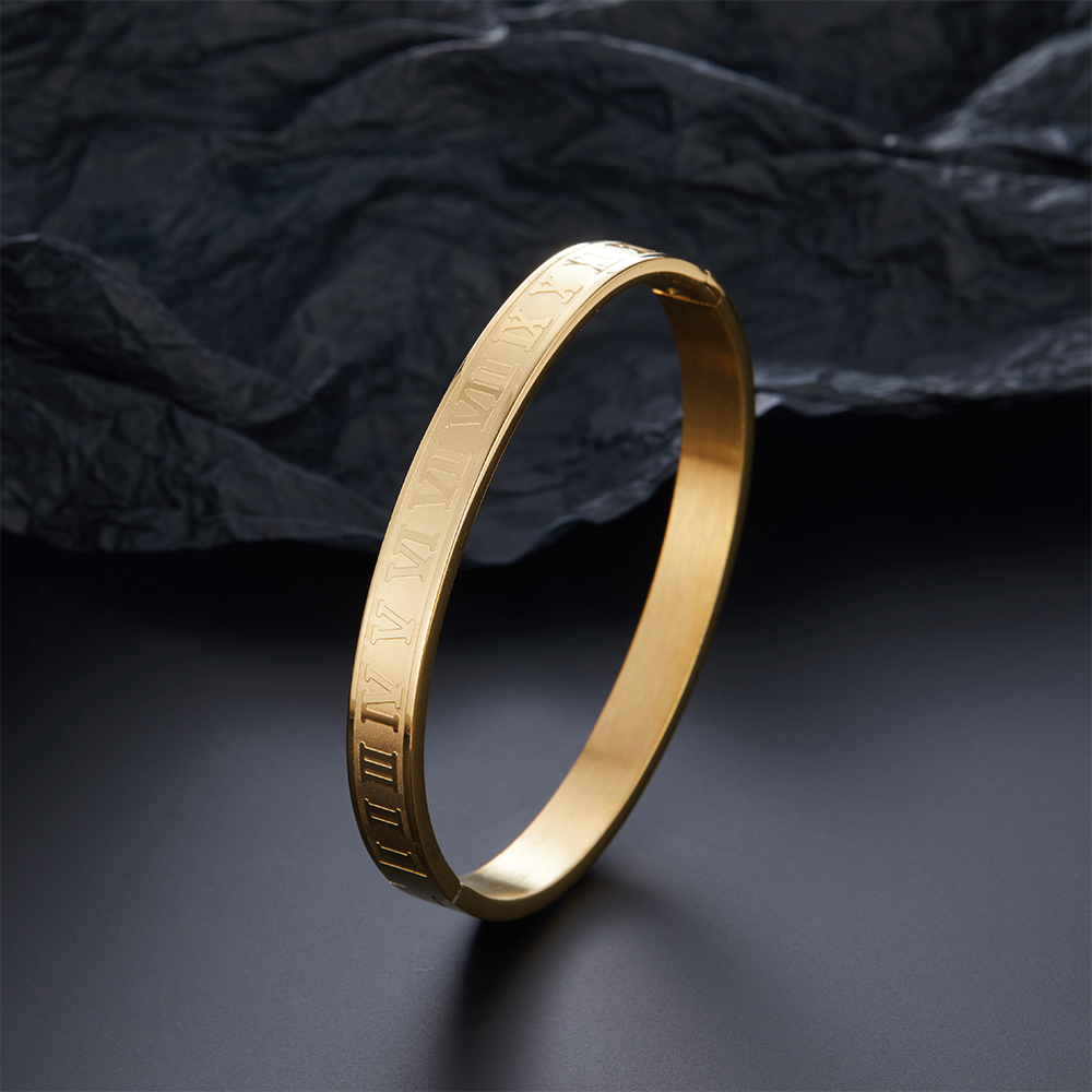 Bracelet chiffres romains dore - jonc fin empilable