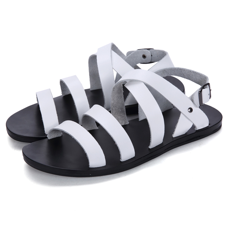 Sandales romaines blanches en cuir véritable