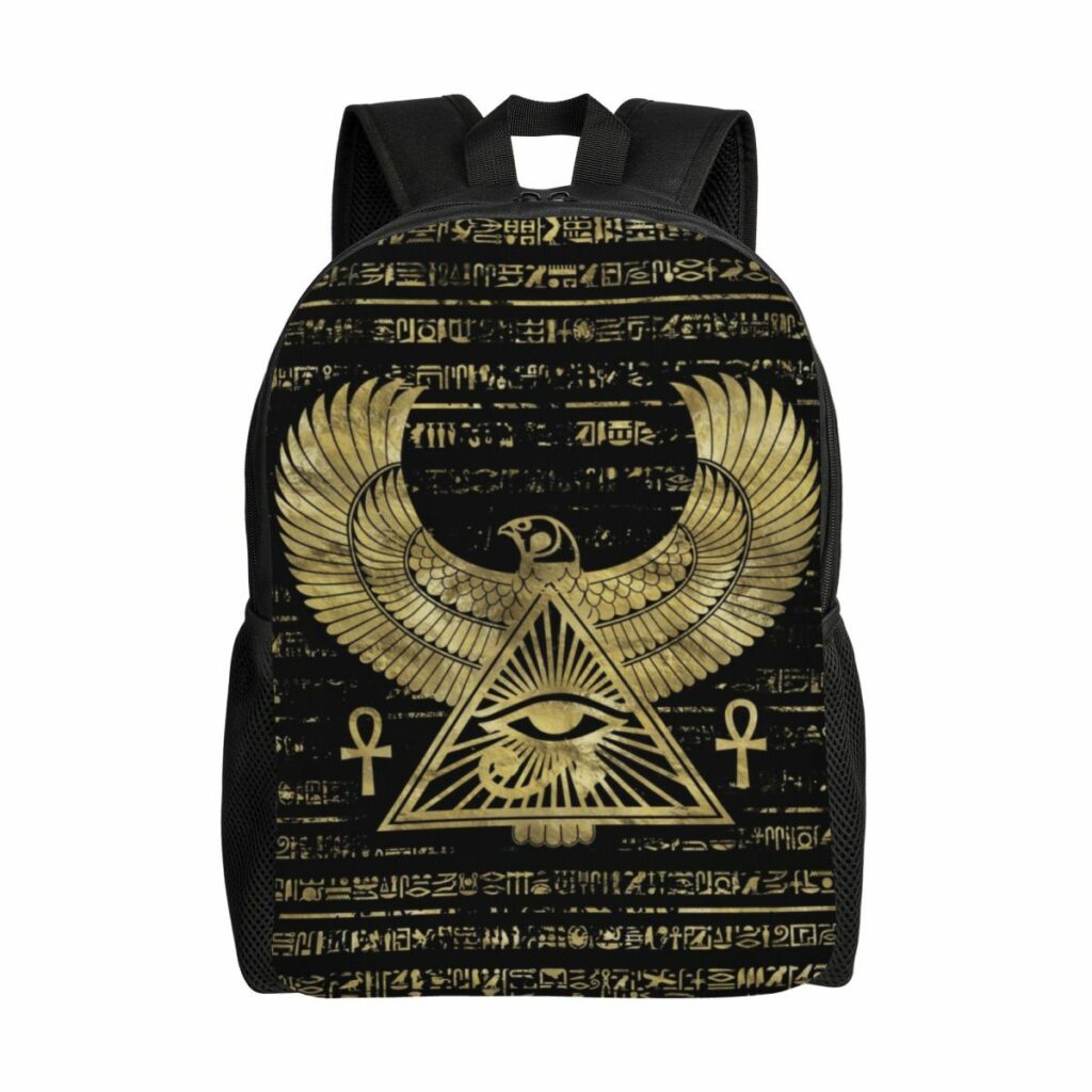 Sac à dos noir et or avec faucon ailé et œil égyptien