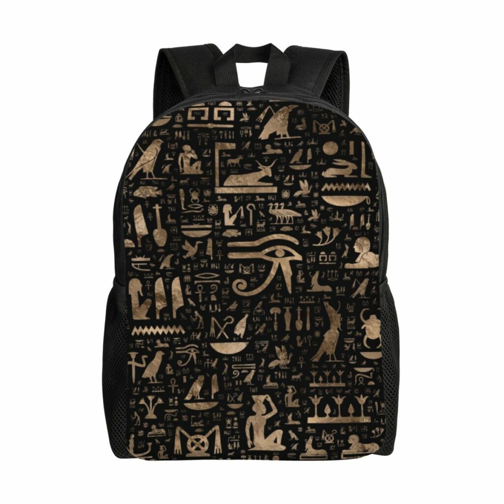 Sac à dos noir et bronze avec œil et hiéroglyphes