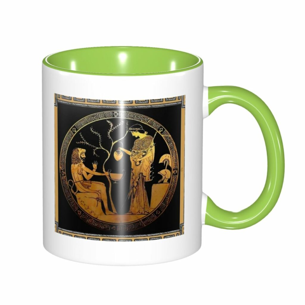 Mug grec vert et or avec scène mythologique