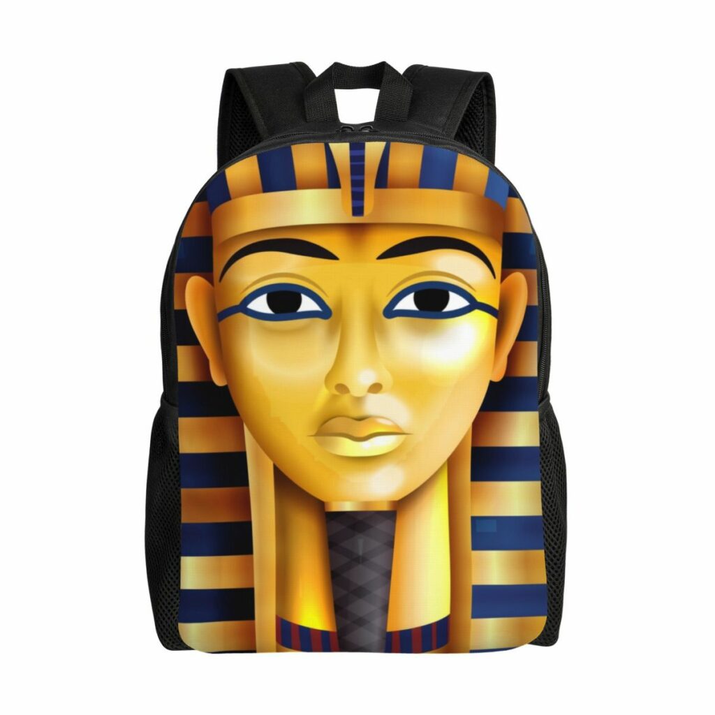 Sac à dos égyptien bleu ciel et or avec visage de pharaon