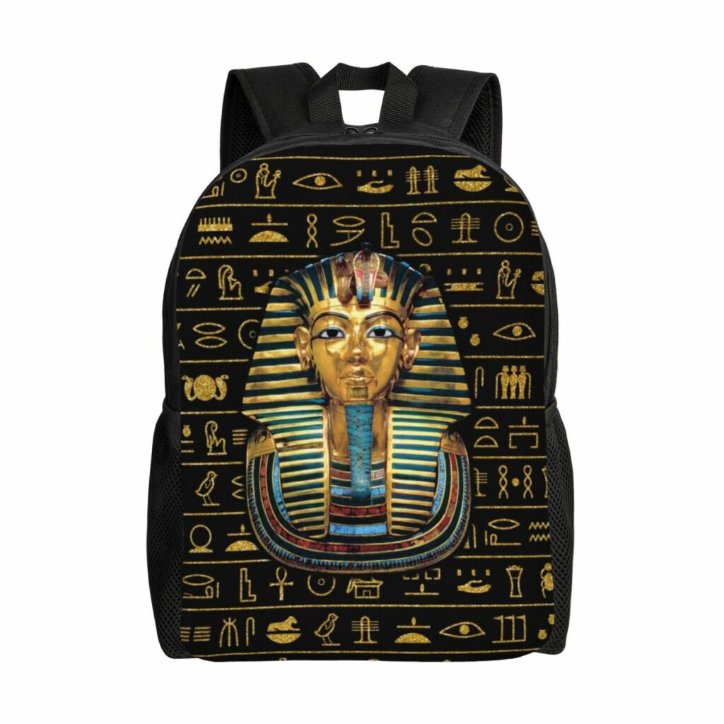 Sac à dos égyptien noir et or avec portrait de pharaon