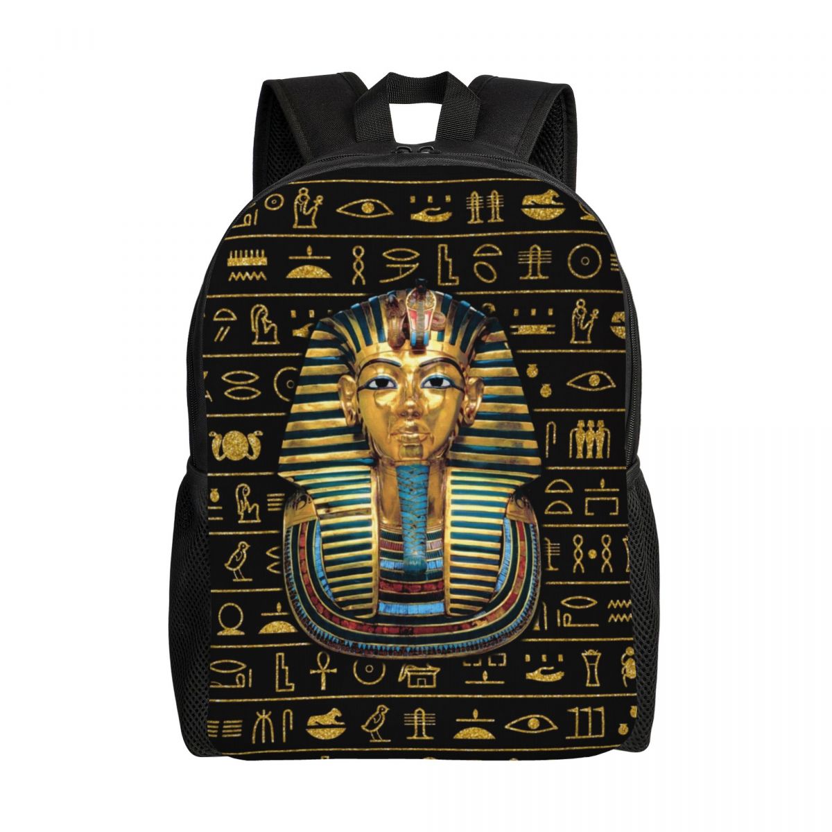 Sac à dos égyptien noir et or avec portrait de pharaon