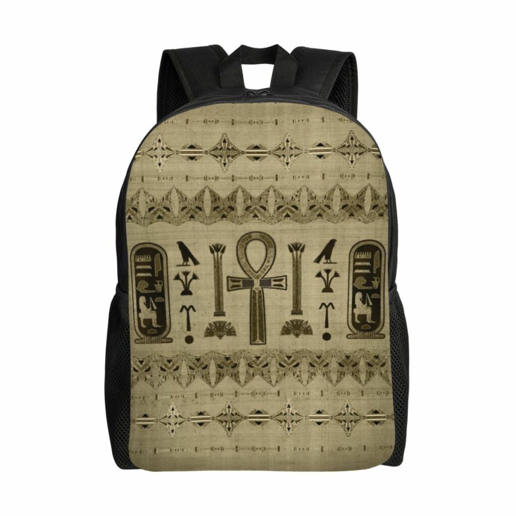 Sac à dos égyptien beige avec ankh et frises antiques