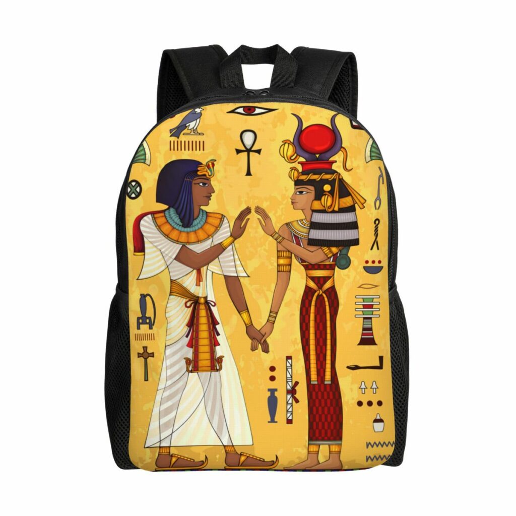 Sac à dos égyptien jaune avec scène antique colorée