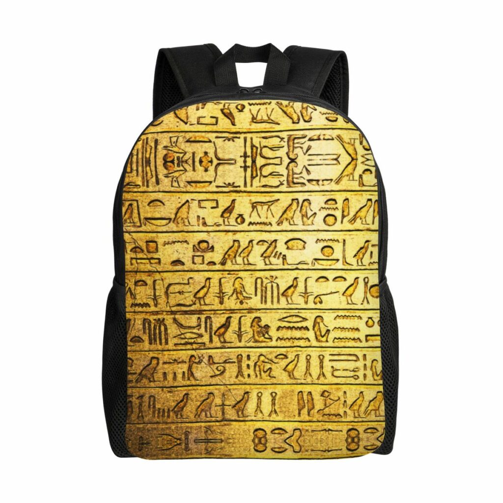 Sac à dos clair avec papyrus doré et hiéroglyphes