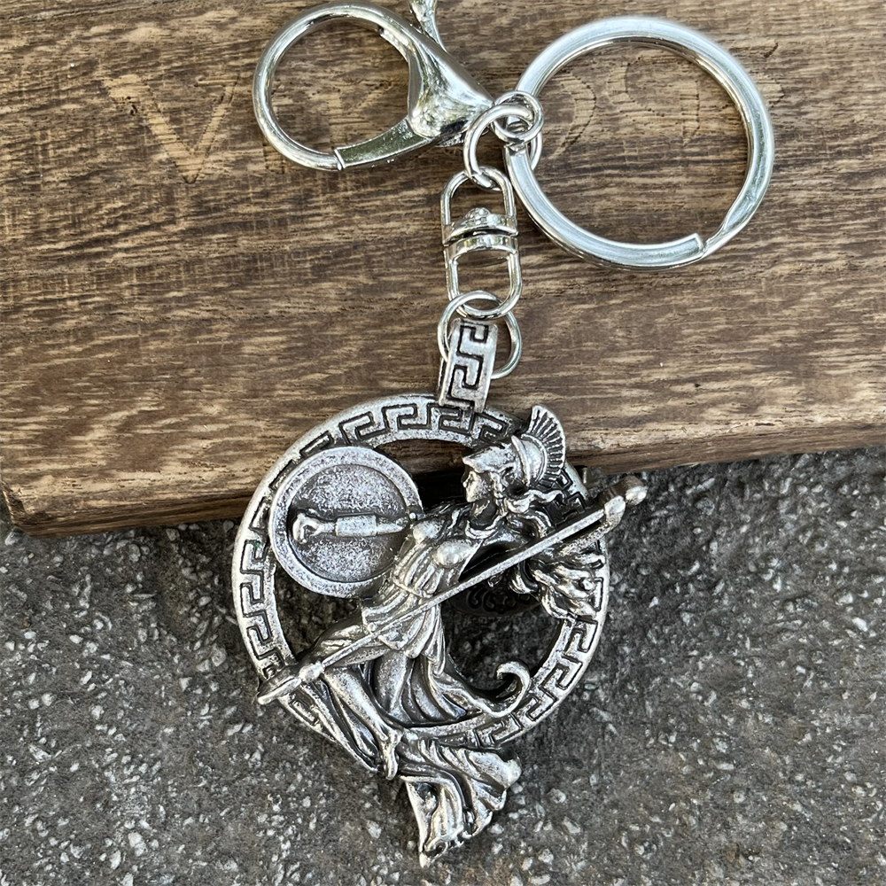 Porte-cles Athena Minerve - deesse grecque en metal bronze