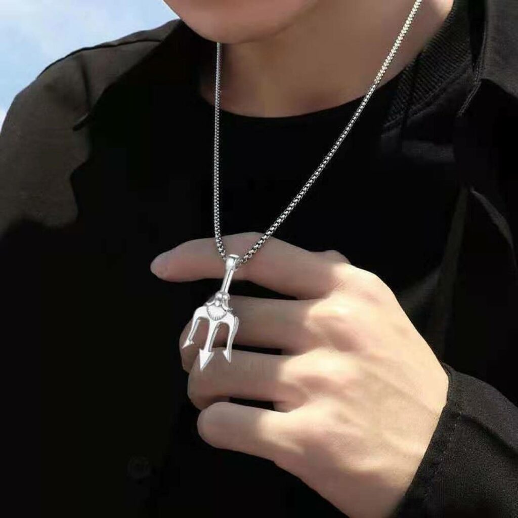 Collier Trident de Poséidon argenté – pendentif grec
