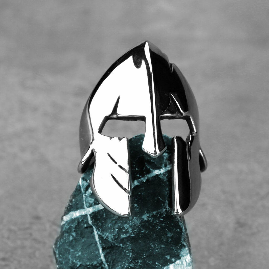 Bague casque spartiate en acier inoxydable – anneau de guerrier grec