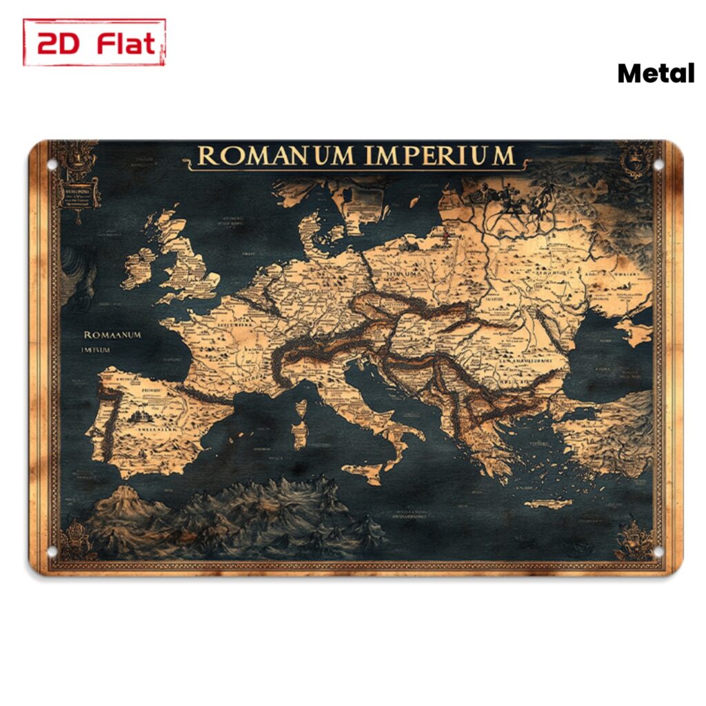 Plaque murale - carte Empire romain - metal 8 x 12 pouces