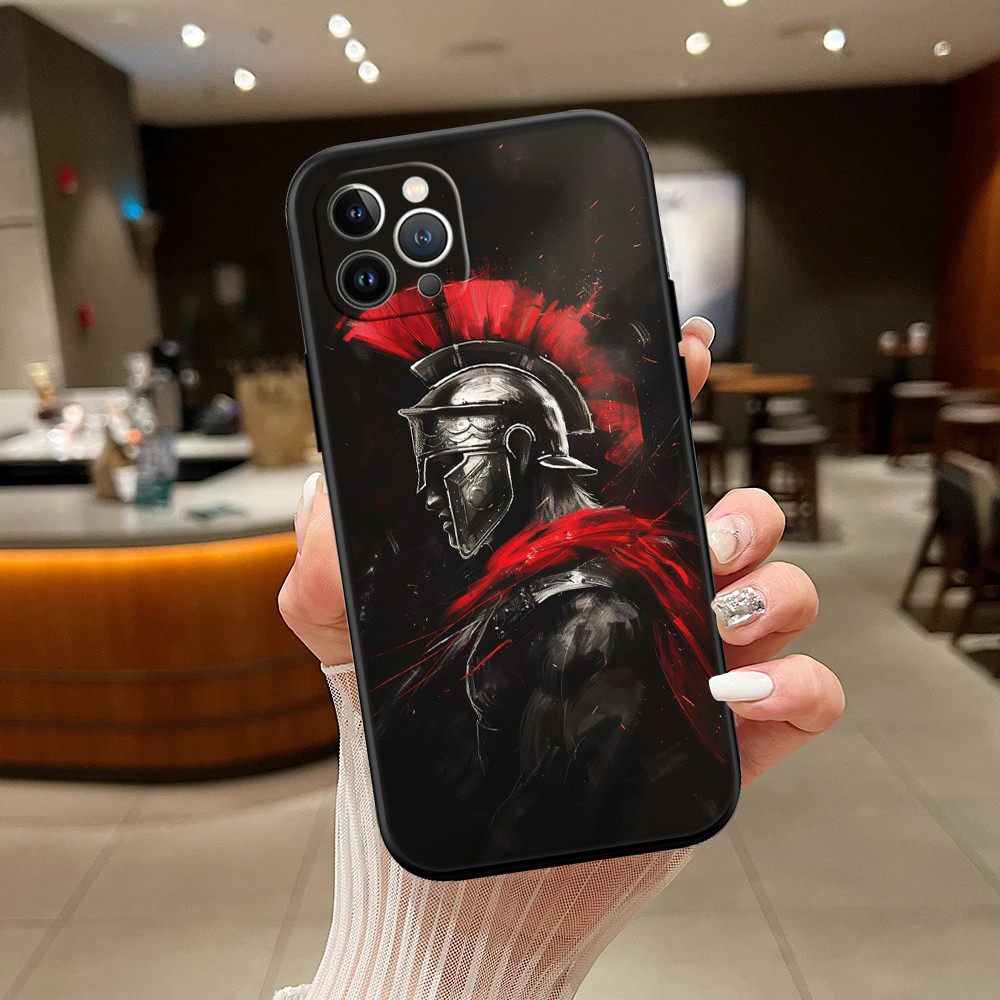 Coque de téléphone avec casque spartiate rouge et noire