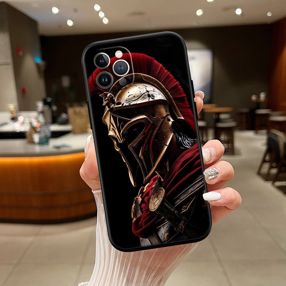 Coque de téléphone avec casque spartiate bronze et crête rouge