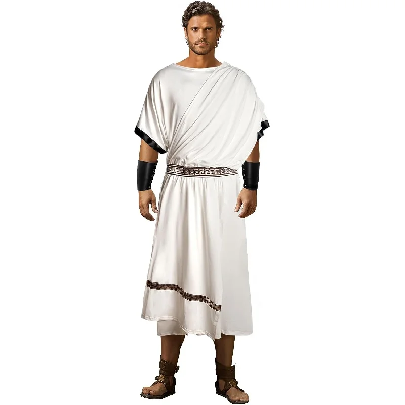 Toge grecque blanche Dionysos – Costume antique avec ceinture et brassards