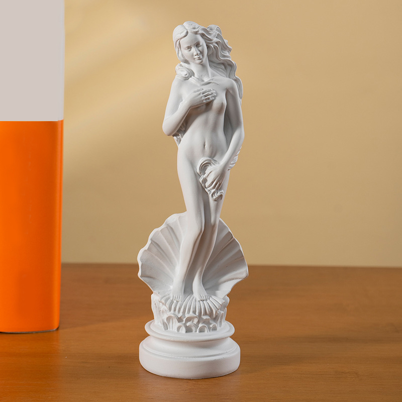Statuette Vénus sur coquillage – déesse grecque blanche en résine, 18 cm
